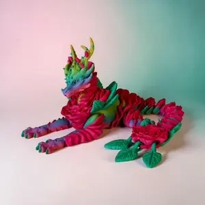 3D Printed Rose Dragon Articulated Toy – Floral Flexi Dragon Fidget – Rainbow Flower Dragon – Aesthetic Desk Decor – Unique Gift for Her