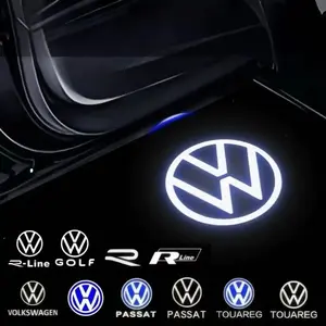 2Pcs Car Logo LED Door Welcome Light Laser Projector Lamp Ghost Shadow Light For Volkswagen New VW Golf R Rline Scirocco Beetle Passat Polo Touareg Jetta Auto Accessories