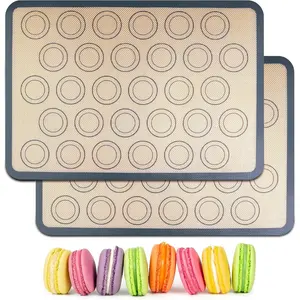 Macaron  Baking Mats 2-Pack, 16.5" x 11.6" Half Sheet Size Macaron  Mat, Non-Stick, ,  Safe Baking Mats - Brown+Gray