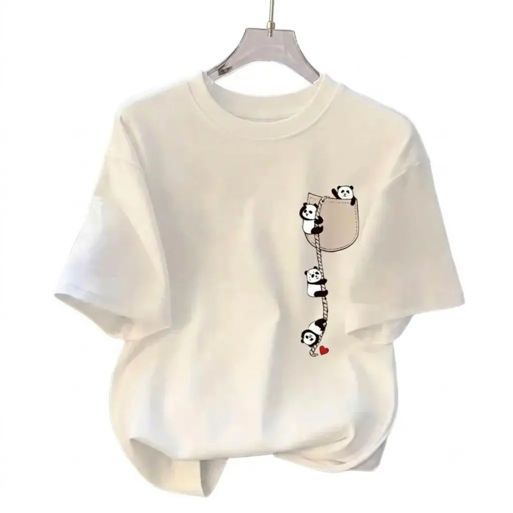 Women's Cute Climbing Pandas Graphic T-Shirt - Kawaii Animal Lover Unisex Casual Tee