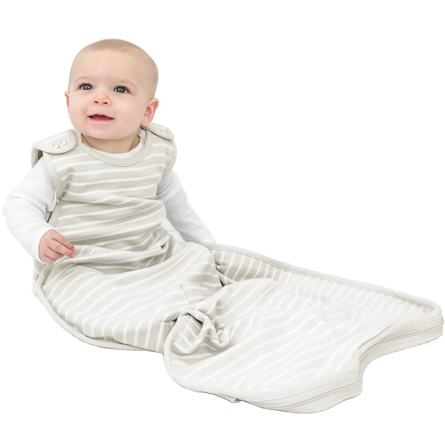 Ultimate Baby Sleep Sack – 4 Season Merino Wool Sleeping Bag, Organic Cotton Outer, Temp Regulating Blanket, Adjustable Sleep Sack Universal Size 2–24 Months - Birch Gray