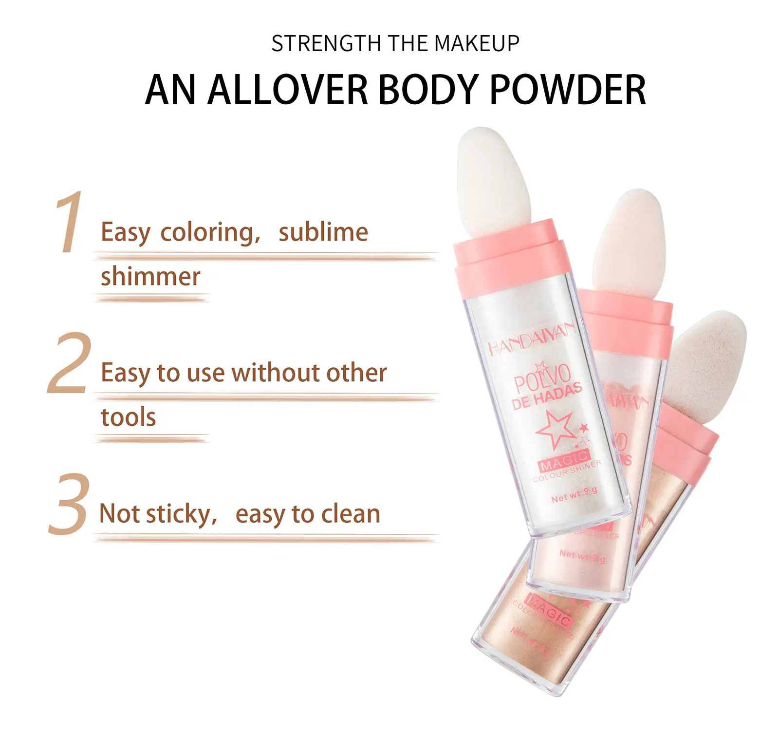 Shimmering Highlighter Powder with Soft Makeup Sponge Head, Long Lasting Pearly Makeup White &Pink, Body Highlighting Cosmetic, Nose Contouring&Facial Highlighting Powder Stick for Party, Beauty Trending Products Bronzer Gift