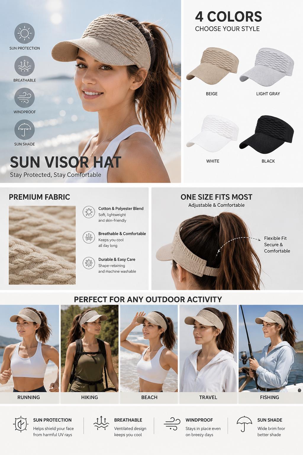 4-Pack Women’s Open Top Sun Visor Hats, Wide Brim Ponytail Athletic Caps, Breathable Adjustable Visors for Golf Tennis Beach Running