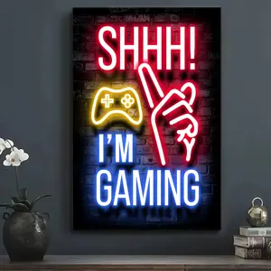 Frameless Neon Gaming Theme Canvas Wall Art Ready to Hang Decorative Painting, Bright Wall Painting for E-sports Room, Game Room and Boys Bedroom - Gamer Wall Decor, Wall Art, Room Decor Supplies