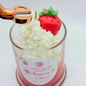 Strawberry Shortcake Dessert Candle, Personalized Candle, Custom Candle, Baby Shower Favor, Gifts Aroma Decor