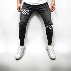 Checkered Black Denim Jeans
