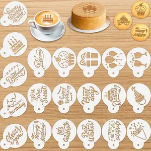 20 Pieces Reusable Birthday Cookie Stencil Templates, Painting Mold Tools for Coffee Cake Dessert Decorating (Cake Style)