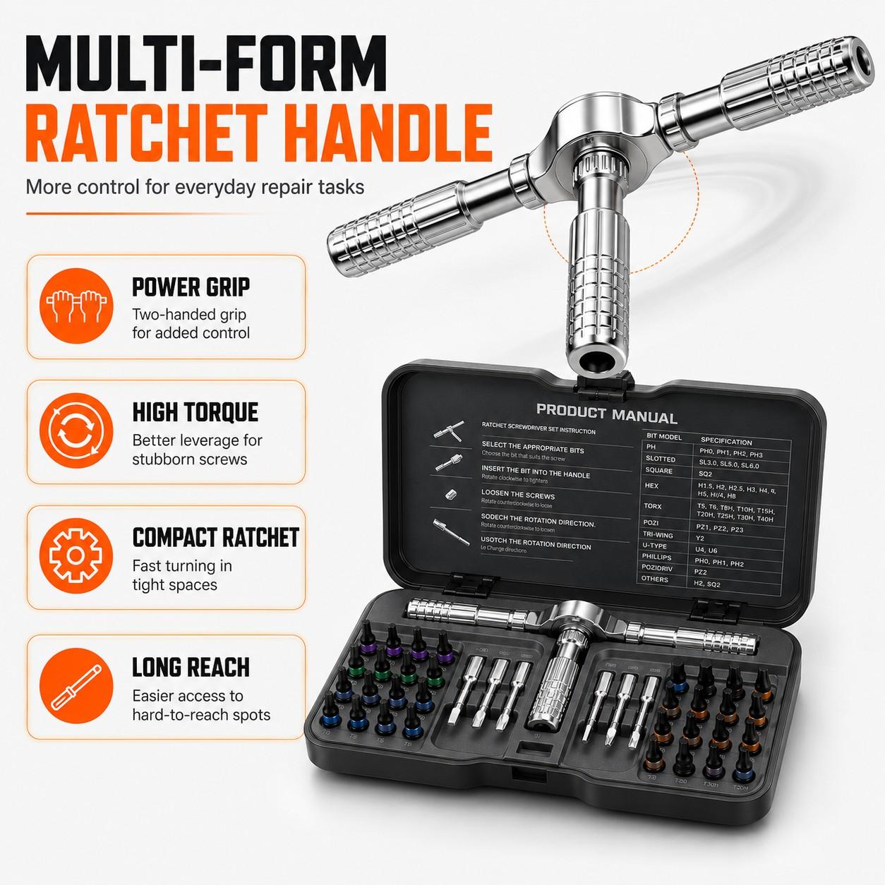 40-in-1 Magnetic Ratcheting Screwdriver Set, Multifunctional Metal Tool Bit Screwdriver Kit with Magnetic Screw Ring, Miniature Tools for DIY Repair, Bike, Furniture, Multifunctional Screwdriver