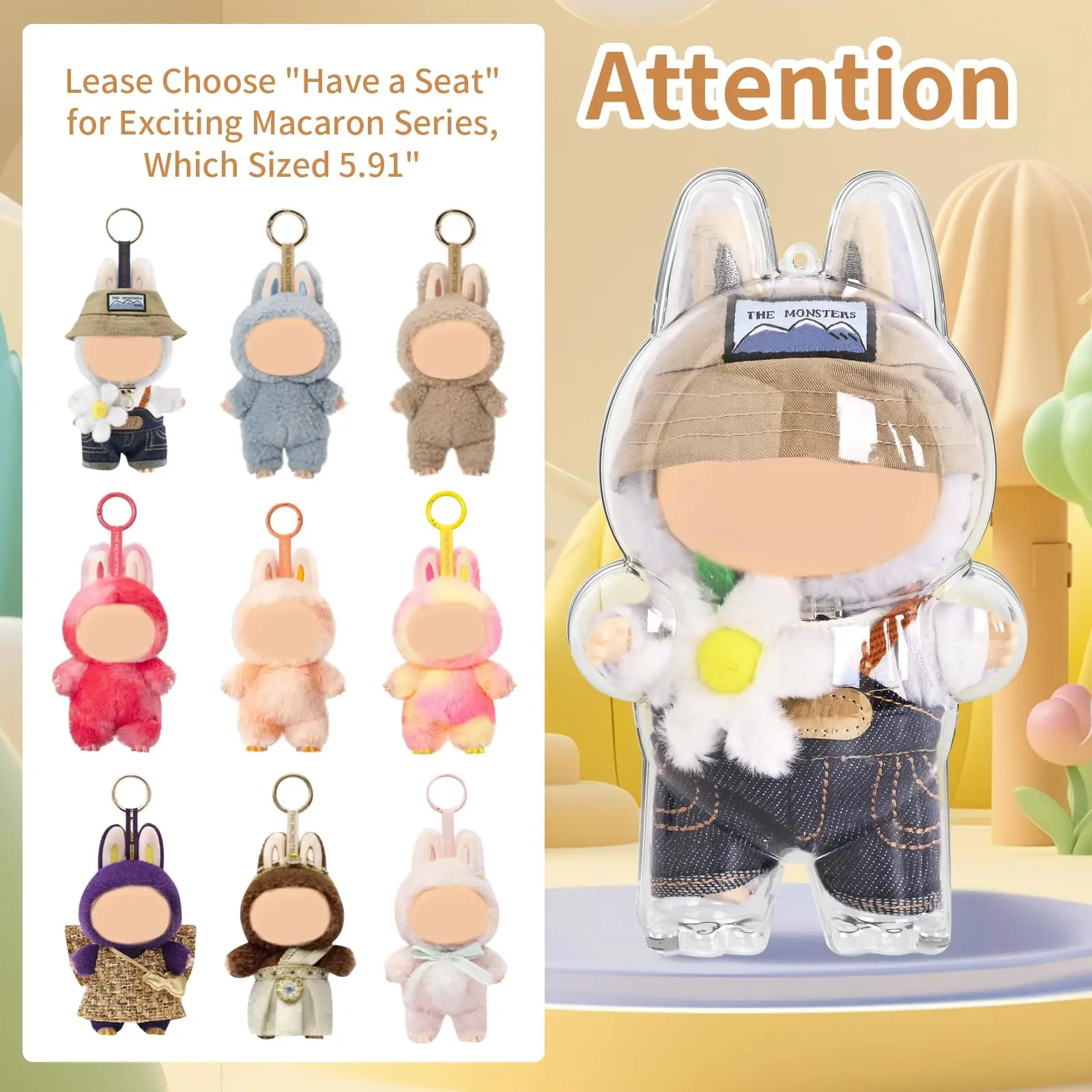 Protective Acrylic Case for LABUBU The Monsters Exciting Macaron Clear Figure Display Case 6.7inch x 3.9inch Dustproof & Scratch-Resistant for Fans Collectors - Figurine Figurine Collectible