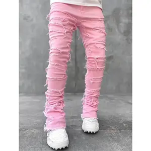 Nexus Garbs Stretchy Vintage Be Stacked Jeans For Men Premium Raw Frayed Denim Destroyed Washed Patchworks Pants New springtok