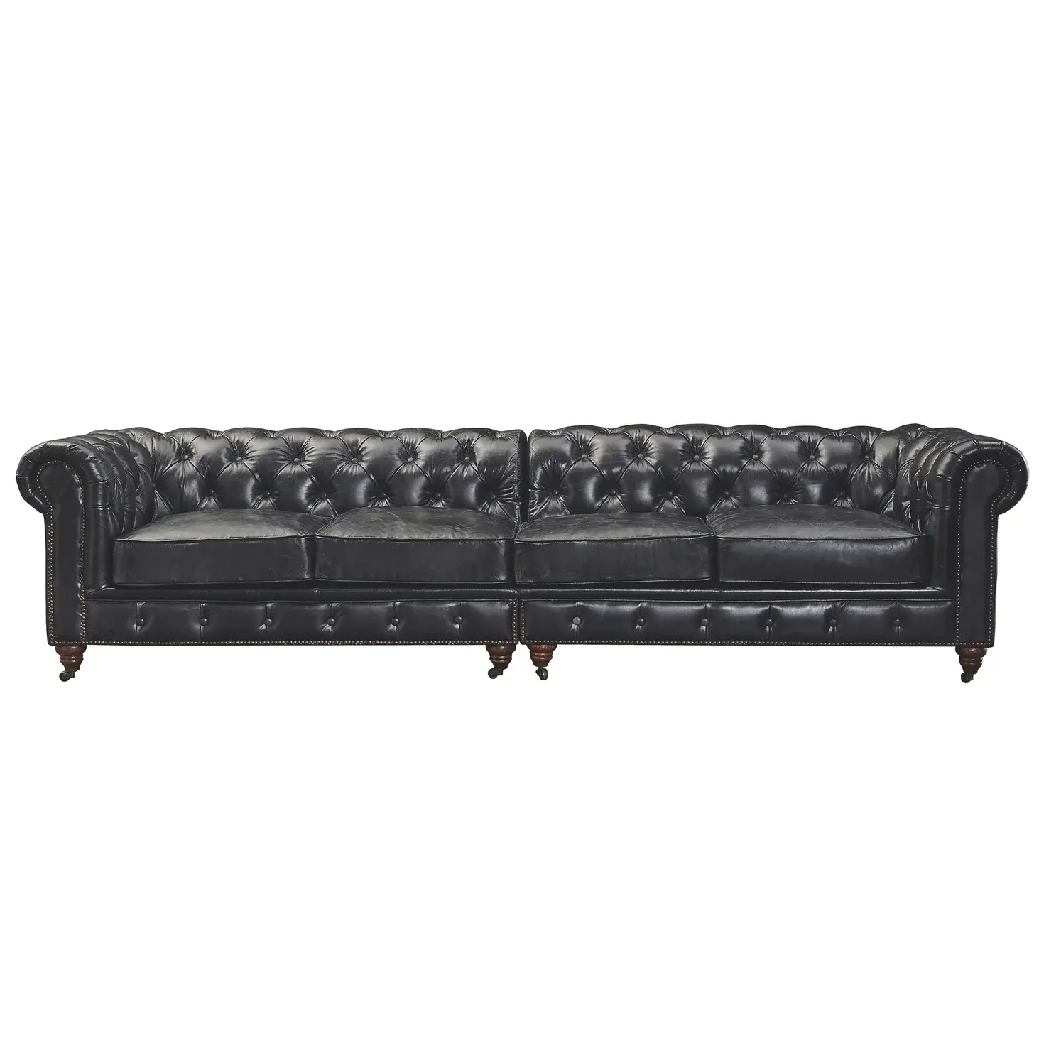 Crafters and Weavers Century Chesterfield Sofa - Slate Leather - 118"