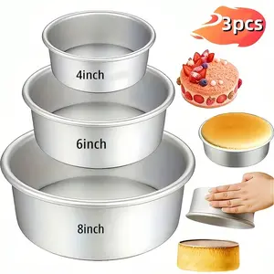 Aluminum Cake Pans Set (3 Pieces), Non-Stick Round Baking Molds, Bakeware, Dishwasher Safe, Oven & Freezer Safe, Detachable Bottom