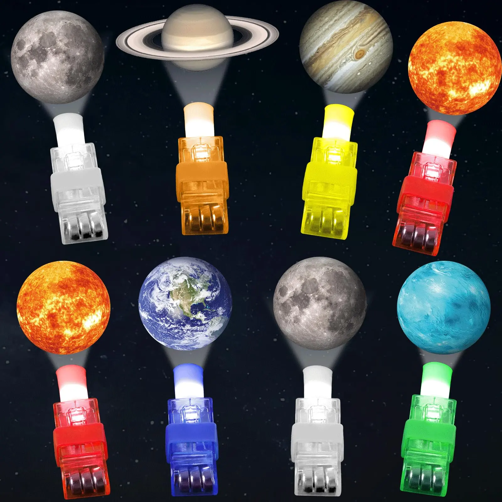GISGFIM 36 PCS Intergalactic LED Light-Up Finger Lights - 6 Unique Space-Inspired Patterns, Glow-in-the-Dark Celebration Accessories for Boys and Girls, Outdoor Solar System Birthday Party Goodie Bag Supplies