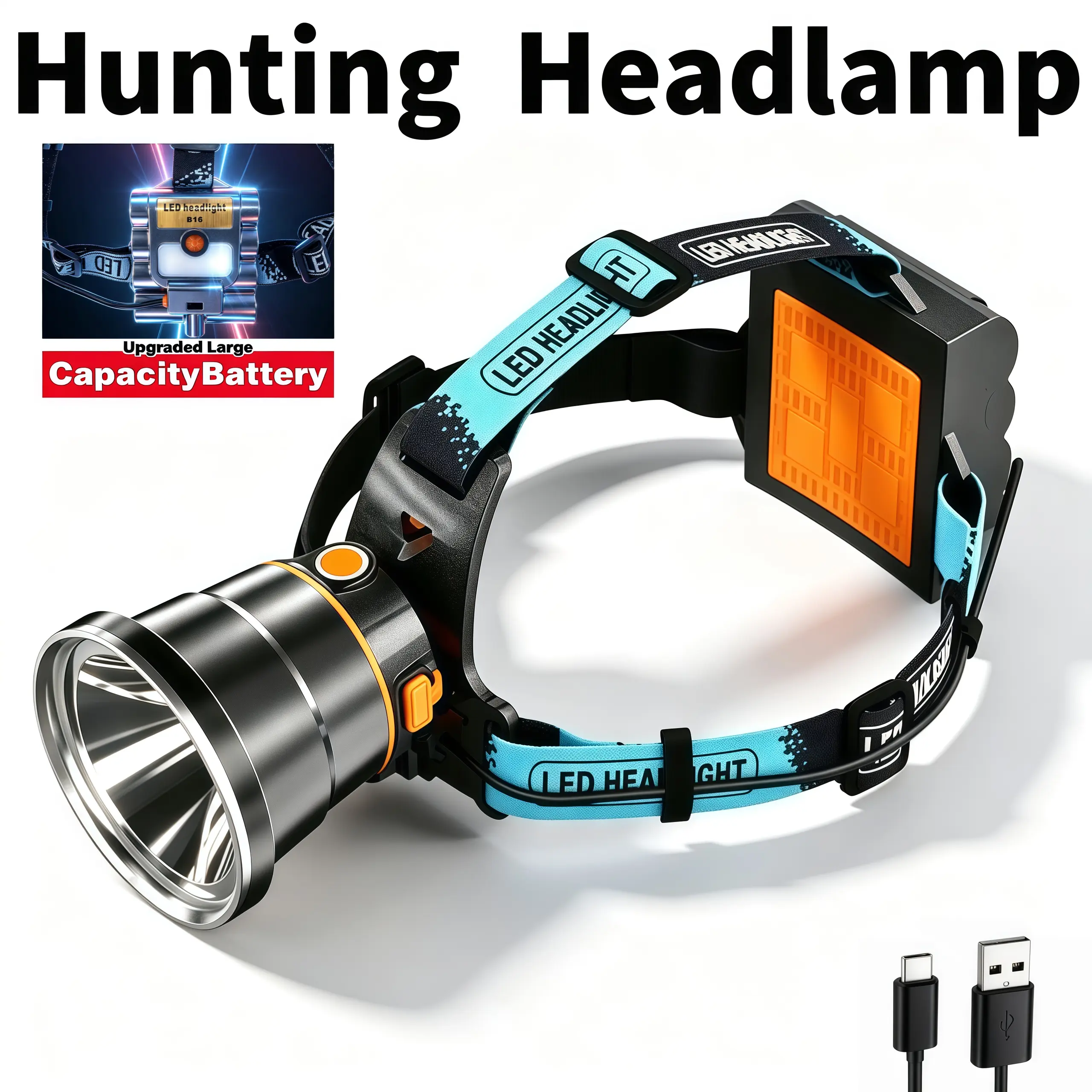 High-Lumen Headlamps, 6000 Lumen Rechargeable Spotlight & Floodlight with Motion Sensor, Large Lens & Adjustable Fit, 12000mAh Battery for Outdoor Gadgets, Led Camping, Led Portable Headlamps, Headlamp Torches