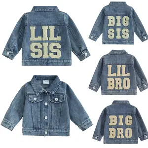 Babamoon Kids Toddler Baby Girls Denim Jacket Big Lil Sis/Brother Matching Set Kids Basic Button Down Denim Jackets Coat Outwear