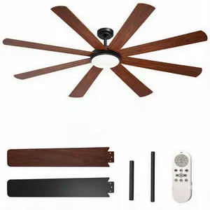 72 Inch Ceiling Fan with Light – 8 Reversible Blades – Quiet Reversible Motor – Wide Power – Remote Control – Modern Black – Large Room Ceiling Fan