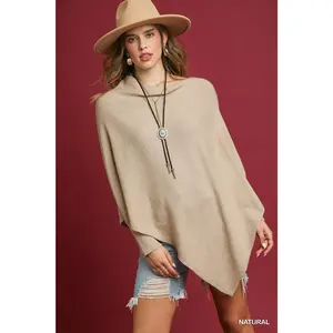 Knit Asymmetrical Poncho Sweater - Long Batwing Sleeve, Oversized Fit,  Lightweight