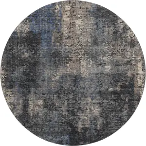 HomeRoots 666248 8 ft. Charcoal Blue & Beige Abstract Washable Round Area Rug, UV-Protected Circle Area Rug for Kids-Safe Use, Dark Dual-Colored Full-Sized Carpet, Circle Area Rugs, Dark Area Rugs
