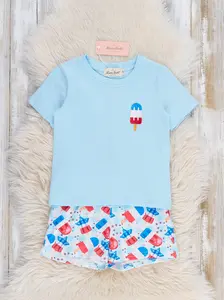 Patriotic Popsicles Embroidered Cotton Outfit