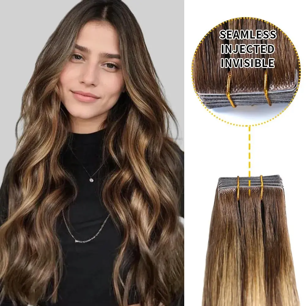 YILITE Seamless Injected Hand-Tied Invisible Tape In Hair Extension 20Pcs Virgin Human Hair (P4/27/T4)