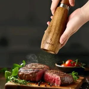 Acacia Wood Salt and Pepper Mill Set with Adjustable Ceramic Grinders 8.5 Inch for Kitchen Use