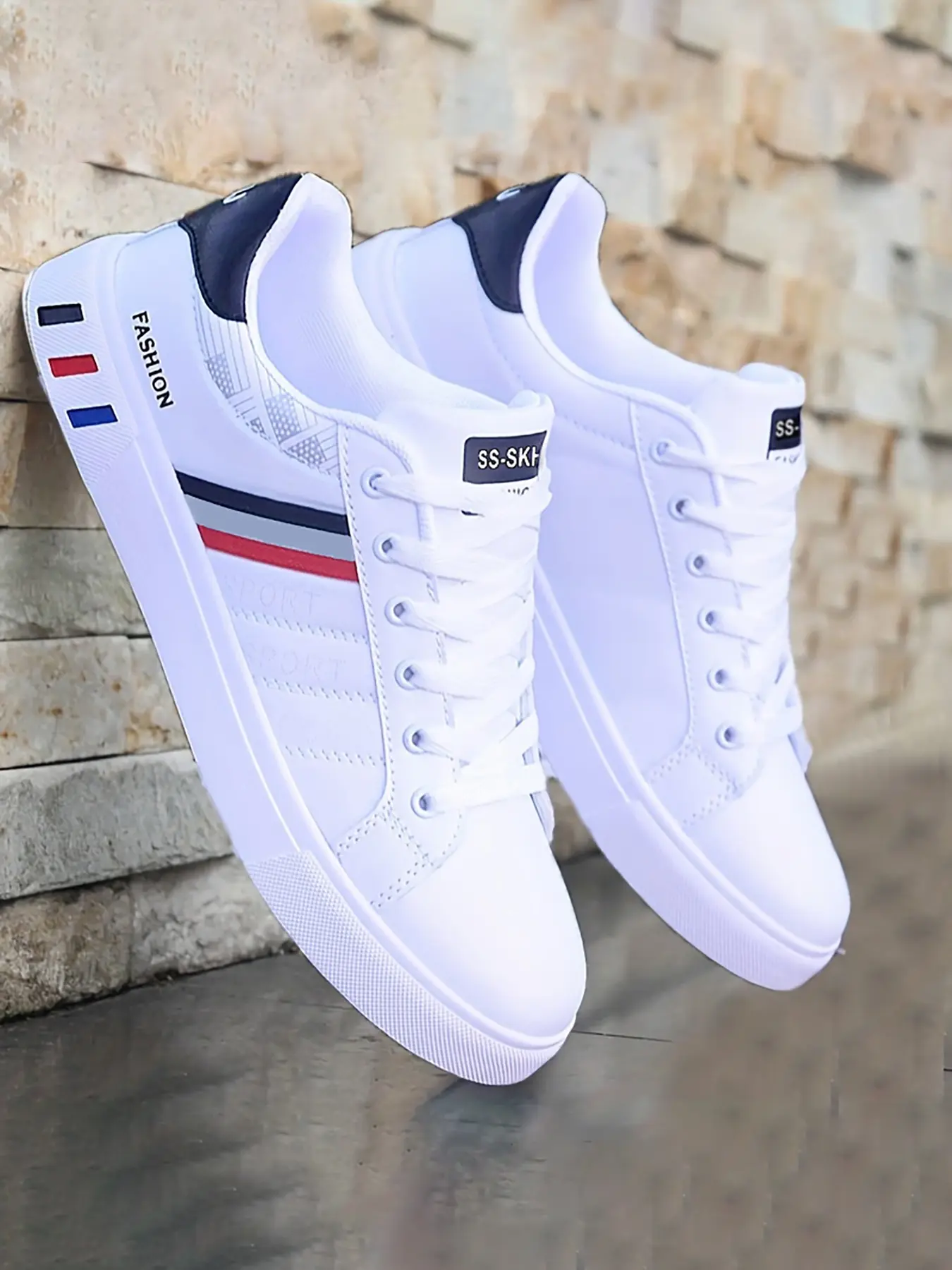 Men's Casual Striped Low Top Sneakers Lace Up Trainers Walking Shoes, Daily Wear Shoes, Casual Lifestyle Footwear, PU Upper Material, PVC Sole, Less Than Ankle Height, Stylish and Comfortable Footwear