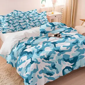 Light Blue Camouflage Print Duvet Cover Set, 1 Duvet Cover + 1/2 Pillowcases, No Core, Soft Comfortable Breathable Skin-Friendly Bedding, All Season Perfect for Teens & Modern Bedroom Decor