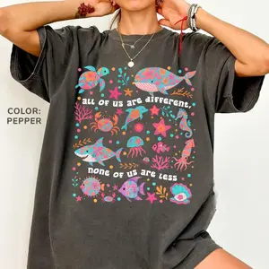 Comfort Colors Autism Inclusion T-Shirt, All of Us Are Different Tee, Neurodivergent Awareness TShirt, Ocean Lover Summer Tee, Special Education Teacher Gift, Basic Cotton T-Shirt