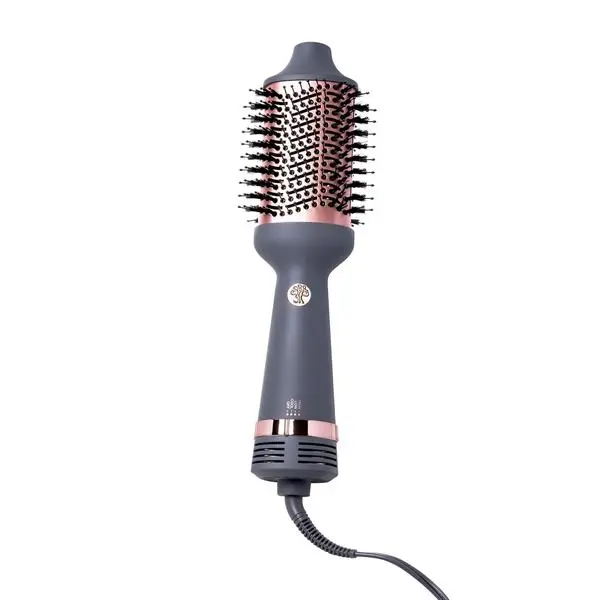 Hairitage 2-in-1 Volumizing Blow Dry Brush & Hair Dryer - Ceramic Tourmaline Styler for Curling, Straightening, Smooth Shiny Frizz-Free Looks - Matte Grey