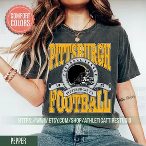 [Sale up to 30%] + [FREE SHIP] Comfort Colors Pittsburgh Football T-Shirt, Vintage Unisex Pittsburgh Shirt, Retro Steeler Football Tee, Vintage Pittsburgh T-Shirt FVR3