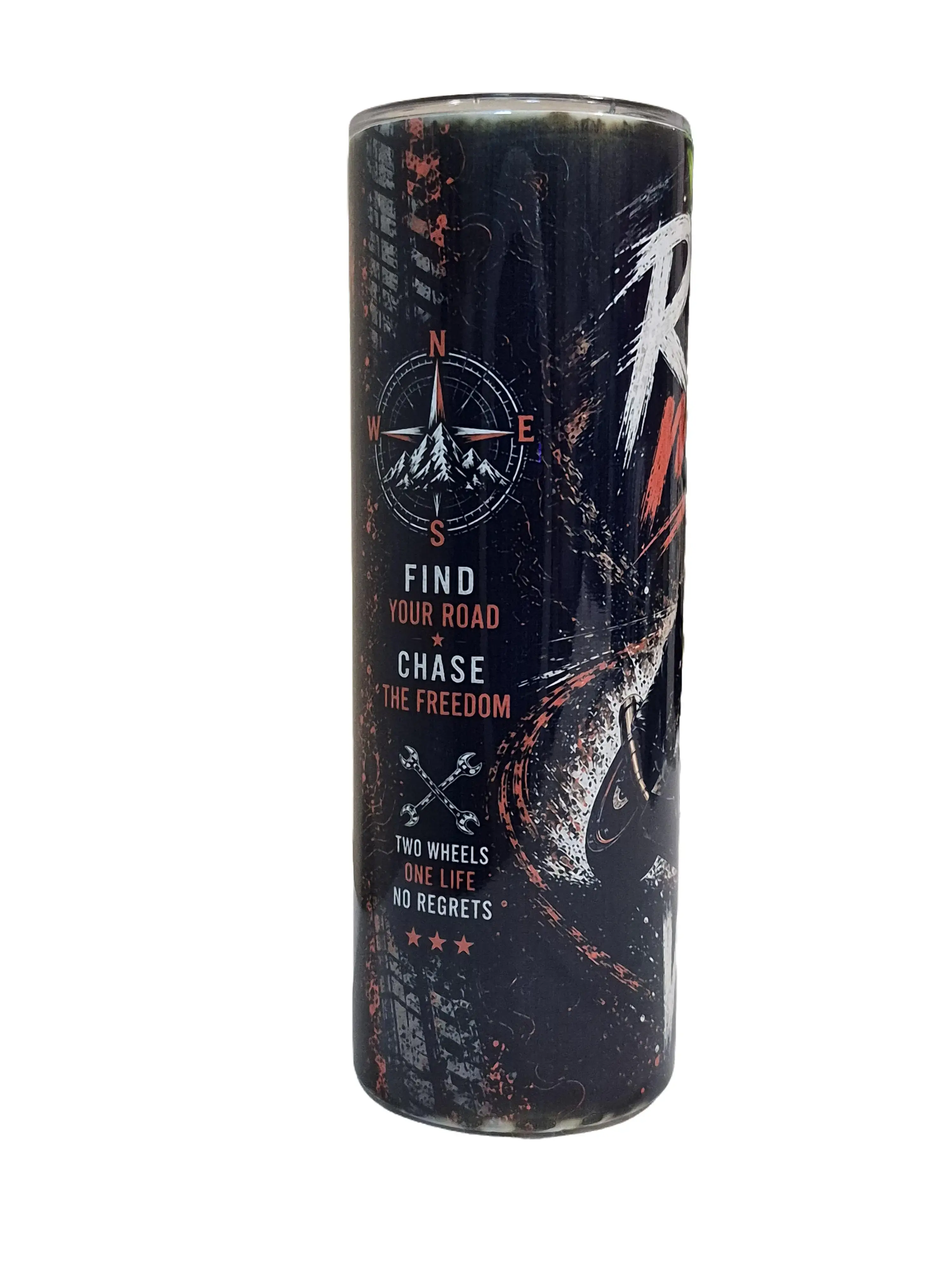 20oz Stainless Steel Insulated Reusable Skinny Tumbler with Lid - Sportbike Edition, Ride More Worry Less, Straw