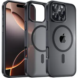 iPhone 16 Pro Max Case - Shockproof Protection, Magnetic Compatible, Matte Back, Compatible with 15 Plus, 14, 13, 12, 11, Xs Max Phone Cases - Black ip16 Cellphone Protective