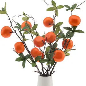 4PCS Artificial Orange Branches Simulation Tangerine Plastic Tree Plant Stem with Fruit Fake Greenery Home DIY Décor Props 19.3inch