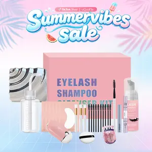 uCoolMe DIY Lash Aftercare Cleansing Multi-Pack Lash Clusters Kit - Shampoo, 2-in-1 Bond Sealer & Makeup Remover, Beginner-Friendly Tools, Mirror for Enthusiasts, Eyebrow Summervibes (Stockup Option)