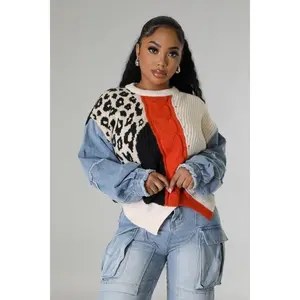 The Keep Me Cozy Denim Sweater - Long Sleeve Round Neck Casual Top for Women with Comfortable Knitwear Design