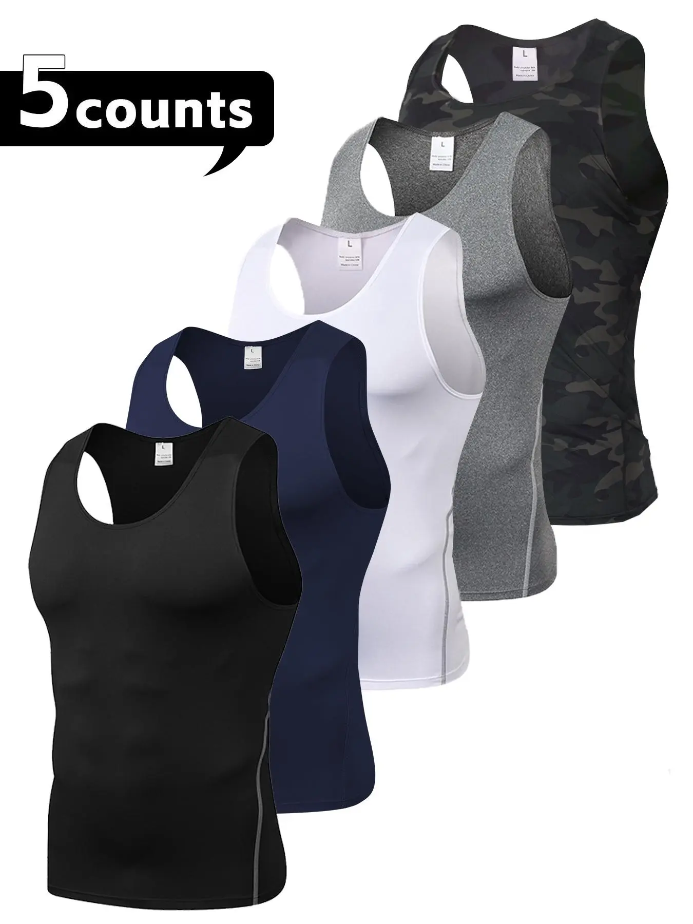 Men's Solid Color / Camo Print Sports Singlet, Quick Drying Breathable Compression Tank Top, Casual Comfy Sleeveless Top for Gym Workout Running, Mens Sportswear for All Seasons, Fitness Workout Vest, Yoga Sports Vest