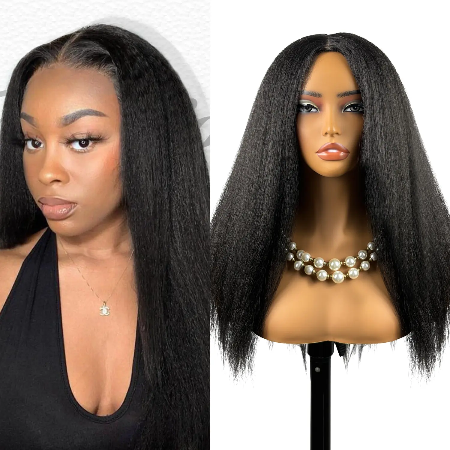 Lush Haute 【Special Offer】Yaki Straight Synthetic Wig No Lace Fluffy Soft Natural Black Yaki Straight Wigs for Black Women