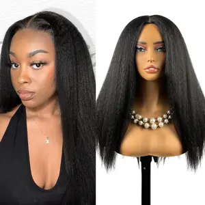 Yaki Straight Synthetic Wig No Lace Fluffy Soft Natural Black Yaki Straight Wigs for Black Women
