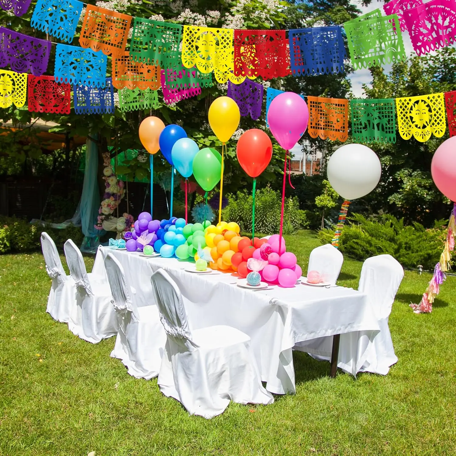 18FT Fiesta Banner Party Decorations – 9 Plastic Papel Picado Colorful Mexican Party Flag for Cinco de Mayo, Dia de Los Muertos & Day of the Dead Supplies Festive