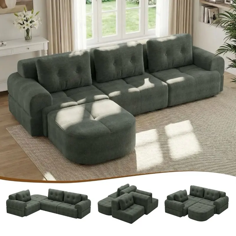 112" L-Shaped Sectional Sofa Modular Cloud Couch w/ Chaise, Boneless No Assembly