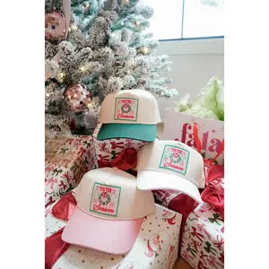 Tis The Season Vintage Trucker Hat Adjustable Snapback in White Pink or Green Perfect for Holiday Shopping