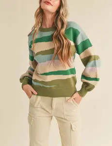 Kaya Variegated Green Striped Sweater