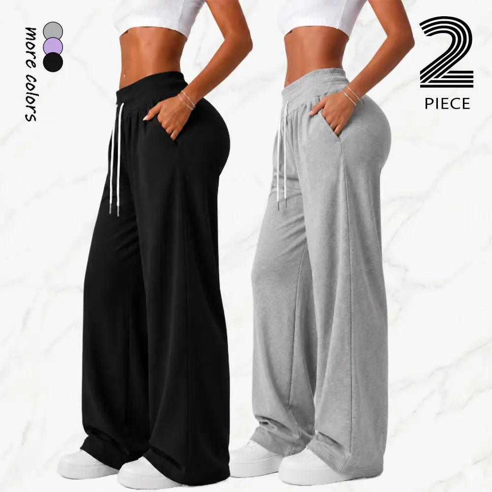 Women’s Elastic Waistband Straight-Leg Pants 2-Pack - Loose Fit, Dual Practical Pockets, Machine Washable, Year-Round Wear for Outdoor Activities & Everyday Commuting.Summervibes