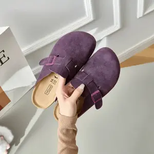 Clogs with Suede Buckles for Women Winter Round Toe Plain Walking Shoes with Cushioned Support for Daily Adventures