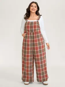 【Summer Turn-Up】BlOOMCHIC Plus Size Plaid Flannel Overall Wide-Leg Jumpsuit [M-6X] 2026 Summer Pick for Mother's Day