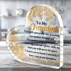 1pc Acrylic Heart Plaque Transparent - Birthday Thanksgiving Day Gifts For grandma , Desk Decorations Card Gifts - Gift for Women - Durable, Lightweight, Vibrant Color, Universal Valentine's Day Mother's Day Gift Signs