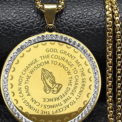 Bible Lords English Serenity Prayer Hand Pendant Necklace, Engraved Necklace, Stainless Steel Blessing Chain Necklace, Religious Jewelry, Spiritual Jewelry, Fashion Jewelry Accessories for Women & Men