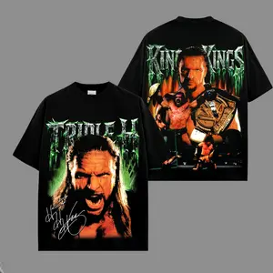 Vintage Triple H King of Kings WWE Legend Washed T-Shirt | Vintage Graphic Design | Iconic Wrestling Print | Classic Fan Apparel Cotton Fabric WWE Fans Shirt, WWE Event Outfit