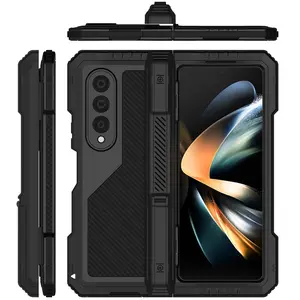 Fin for Samsung Galaxy Z Fold 4 5 6 7 Metal Case with Kickstand, 3 Layers Full Body Protective Shockproof Aluminium Cover for Z Fold 4