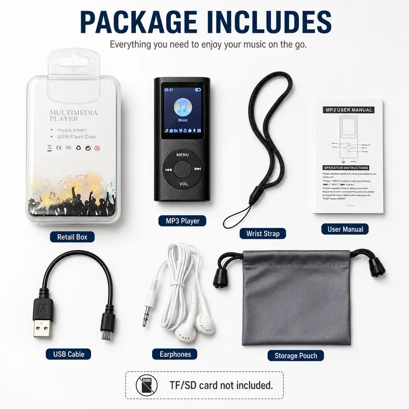 Compact Multi-Function MP3 Player - Portable Digital Audio Device with LCD Screen, No Built-In Memory (TF Card Not Included), Headphone Jack, Offline Playback Support, Tools and Gadgets for Students, Cool Gadgets for Adults Guys Gifts